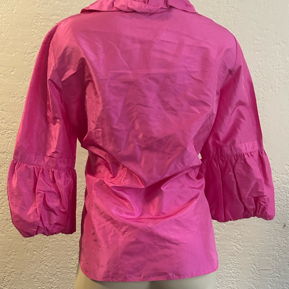 Lafayette 148 New York Pink Ruffled Puff Sleeve Blouse Sz 10 - Picture 3 of 9